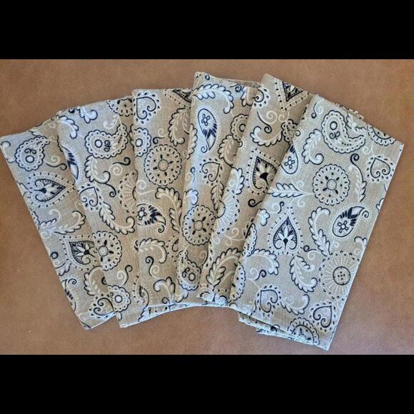 Silverado Home Western Paisley Heavy Duty Cloth Napkins Set of 6 Tan Bandana - Picture 3 of 4